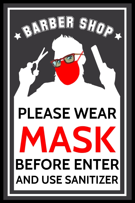 Customizable Mask and Sanitizer poster for Barbershops. Aids to reopen hair salons