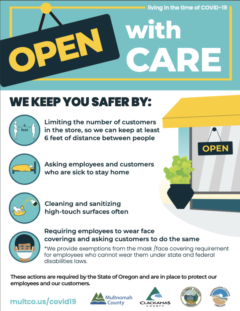 Reopen a small business flyer "Open with Care"