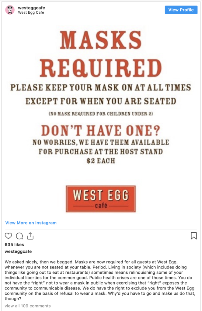 Reopening IG Post for customers, West Egg Cafe